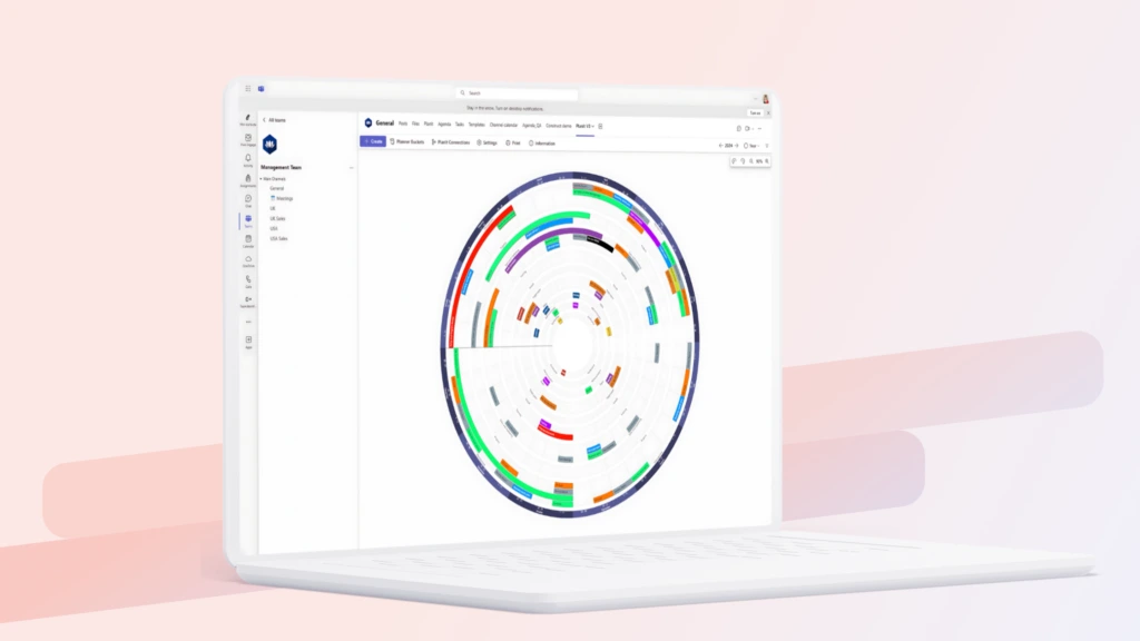 PlanIt digitalt årshjul i Microsoft Teams, hvor opgaver og aktiviteter visualiseres i et farvekodet, cirkulært årshjul.