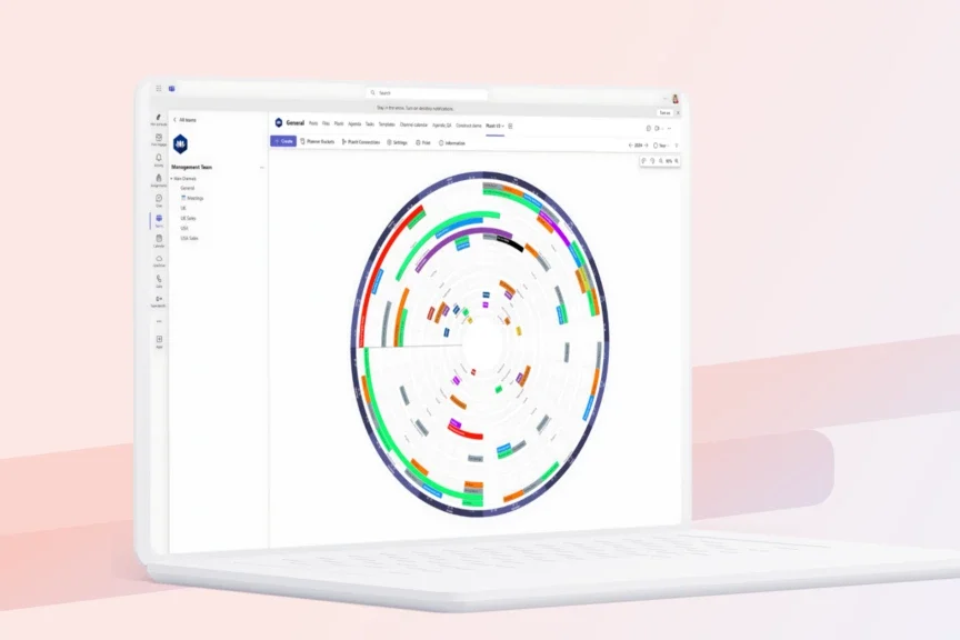 PlanIt digitalt årshjul i Microsoft Teams, hvor opgaver og aktiviteter visualiseres i et farvekodet, cirkulært årshjul.